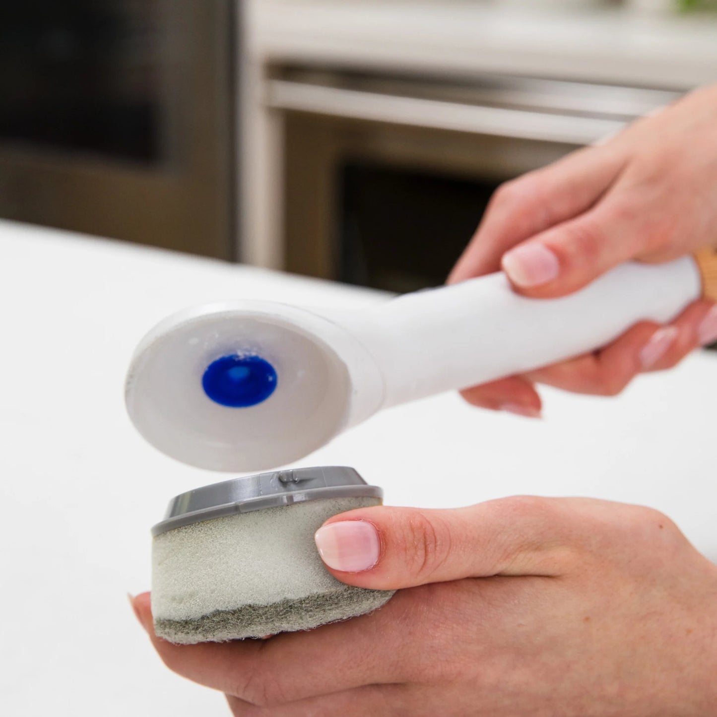 Fillable Dish Wand with Non-Scratch Sponge Headband